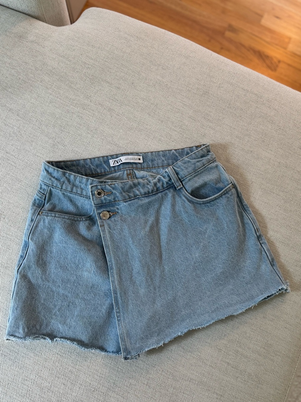Zara Light Blue Denim Skort with Asymmetrical Front